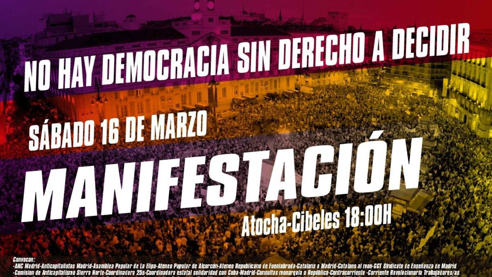 Cartel de la manifestación separatista en Madrid convocada para el 16-M.