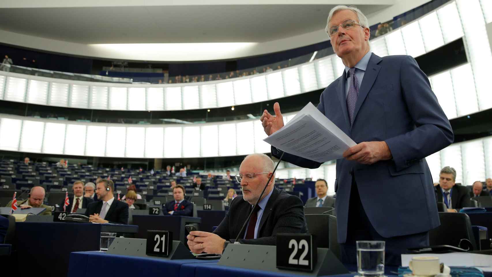 El negociador Michel Barnier, durante su discurso en la Eurocámara