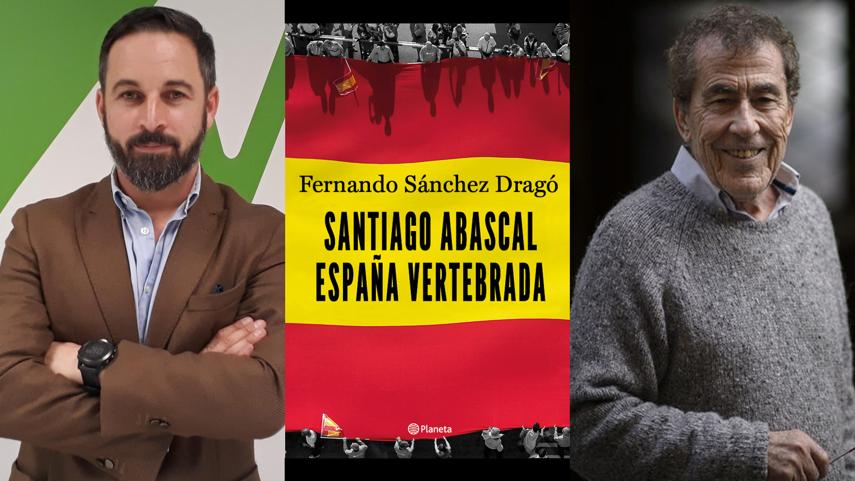 Abascal, la portada del libro y Sánchez Dragó.