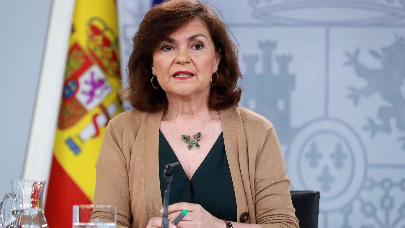 La vicepresidenta del Gobierno, Carmen Calvo, este viernes tras el Consejo de Ministros.