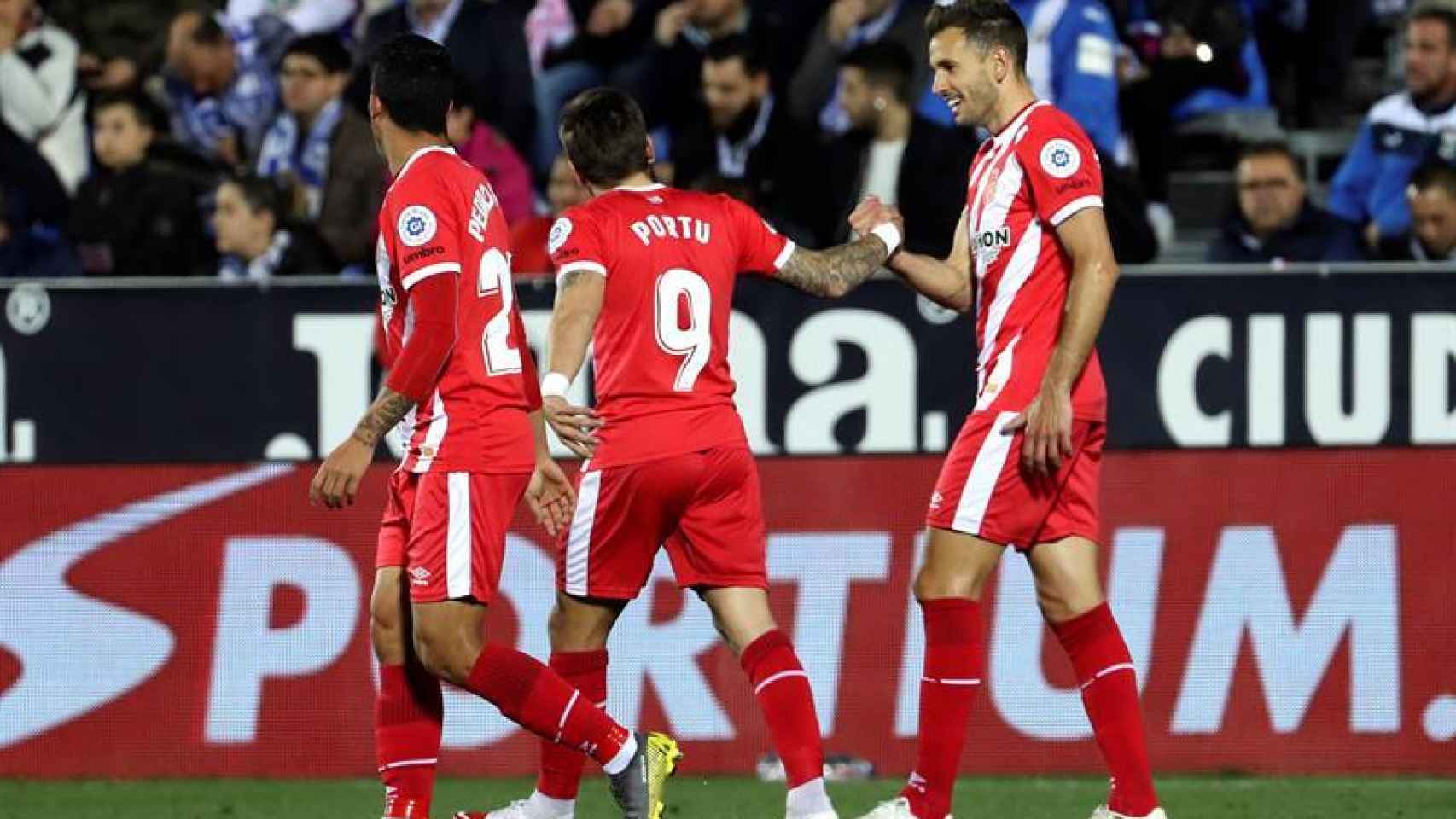 Los jugadores del Girona celebran un gol ante el Leganés