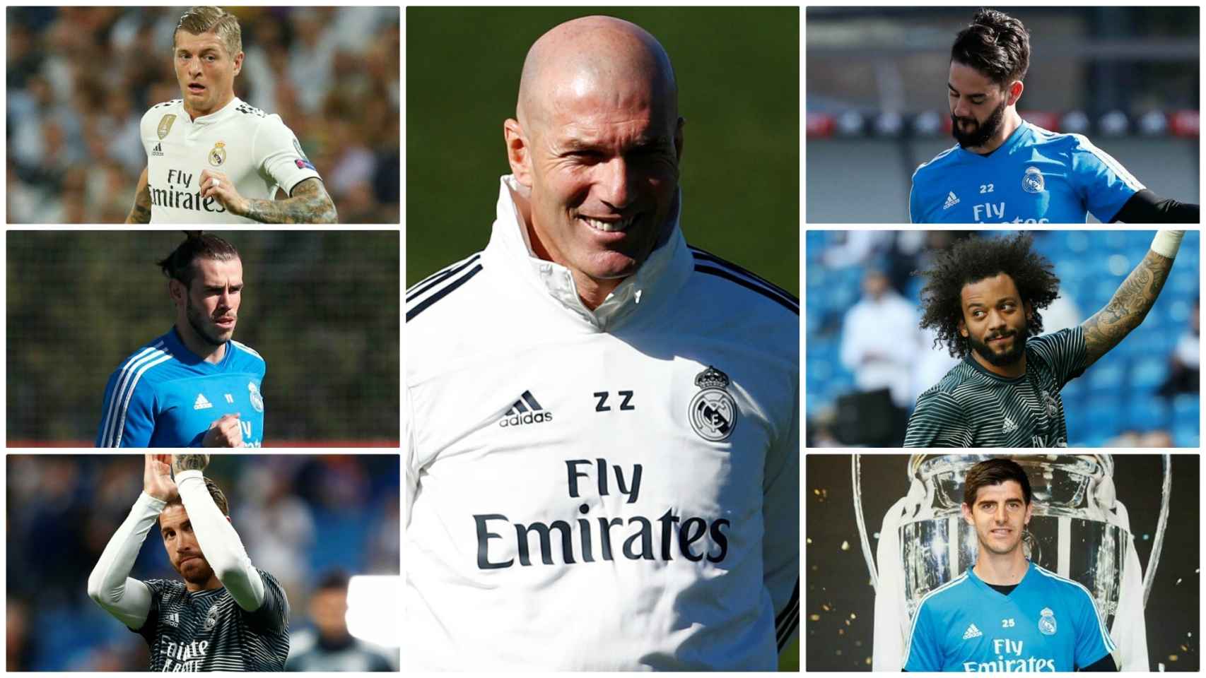 Kroos, Bale, Sergio Ramos, Zinedine Zidane, Isco, Marcelo y Courtois
