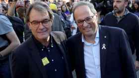 Artur Mas y el president de la Generalitat, Quim Torra, en la cabecera de la marcha separatista de Madrid.