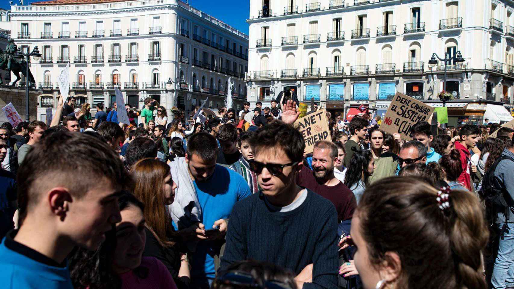 Íñigo Errejón, en un acto de campaña en la Puerta del Sol de Madrid.