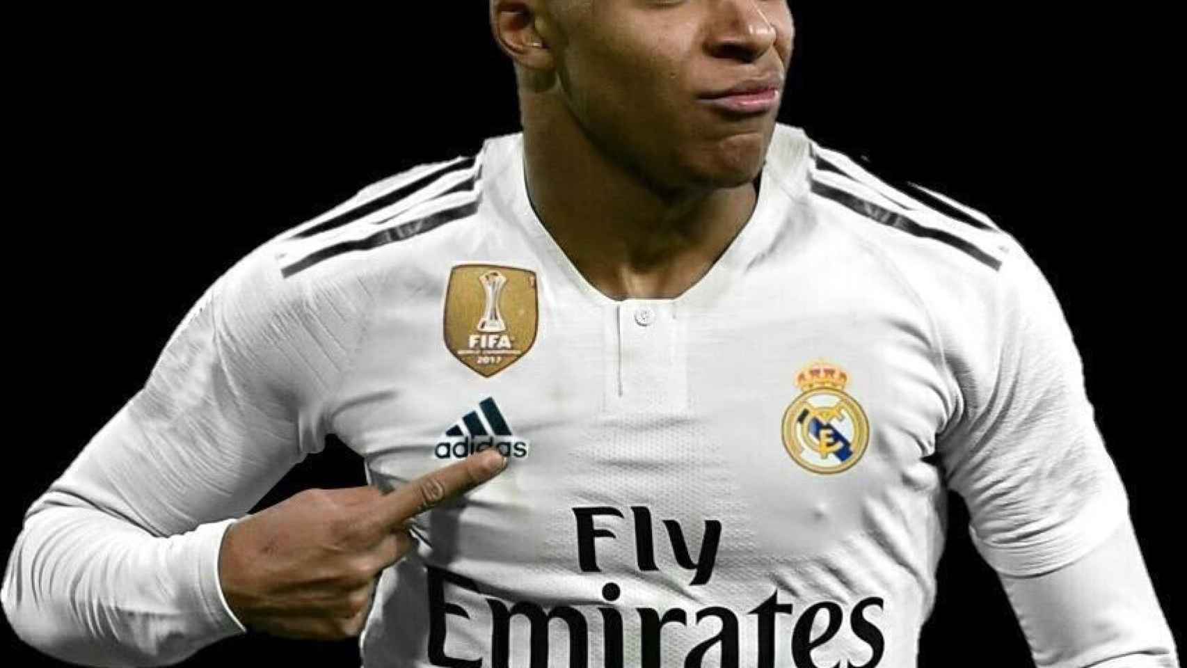 Montaje de Mbappé con la camiseta del Real Madrid