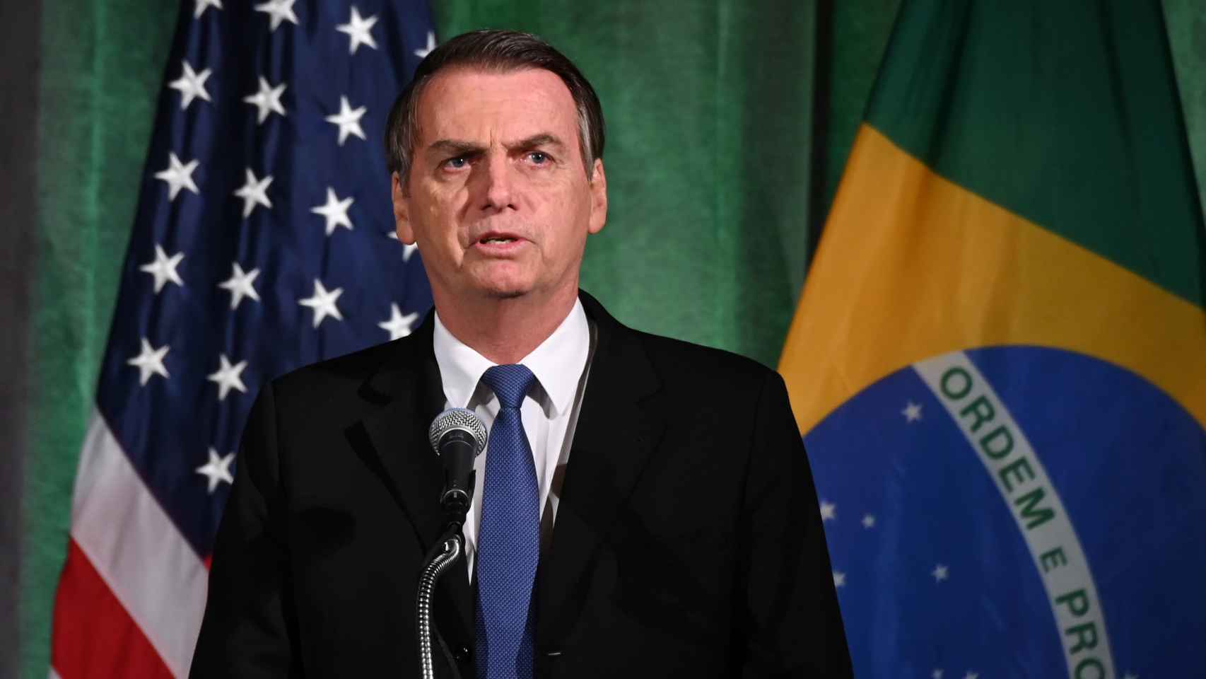 Bolsonaro, durante su intervención en un foro de negocios Brasil-EEUU, en  Washington.
