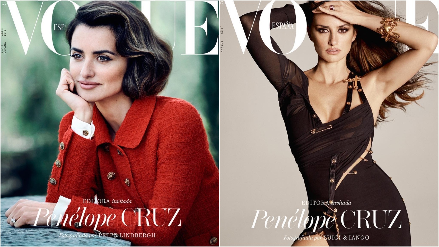 Penélope Cruz en las dos portadas del número de mayo de 'Vogue España'.