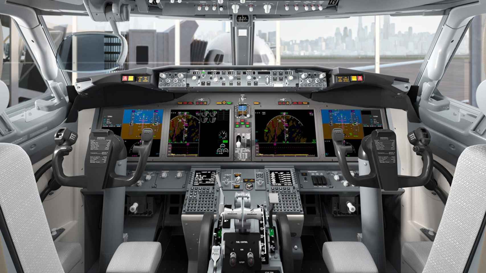 Frontal de la cabina de pilotos (cockpit) del 737 MAX 8 de TUI, bautizado con el nombre de ‘Tenerife Alegría’.
