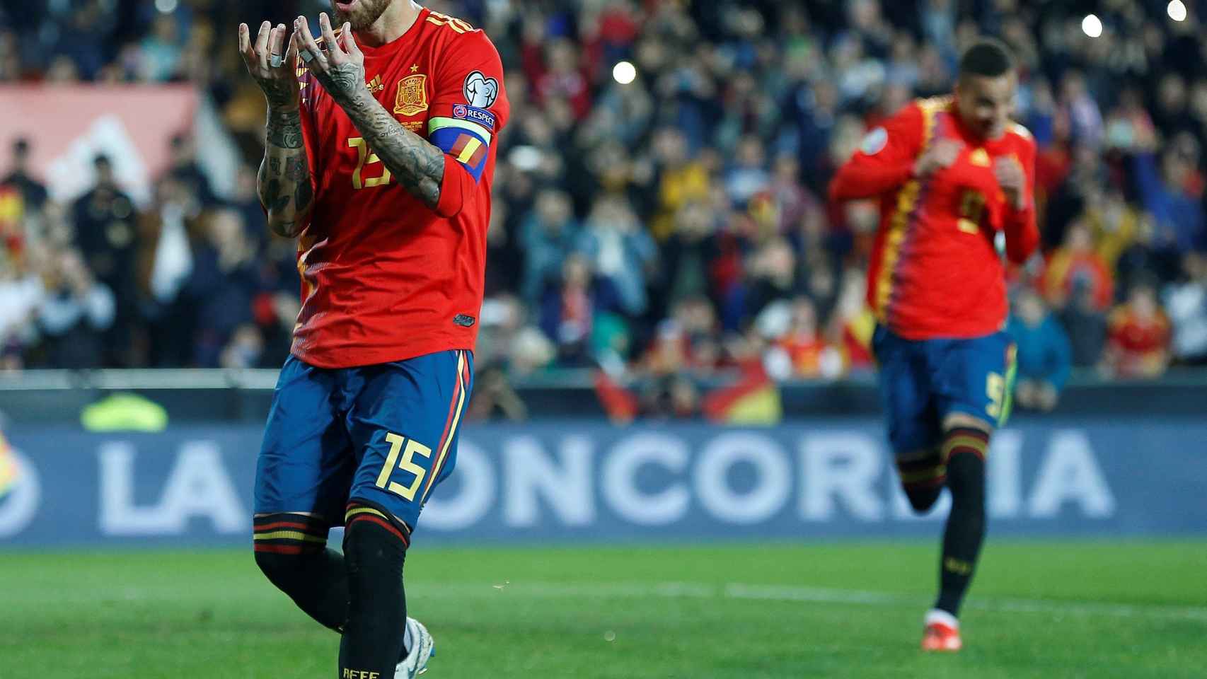 Sergio Ramos, tras anotar el segundo gol de España
