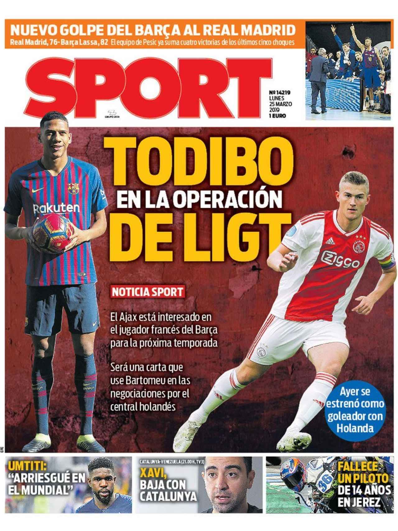 La portada del diario Sport (25/03/2019)