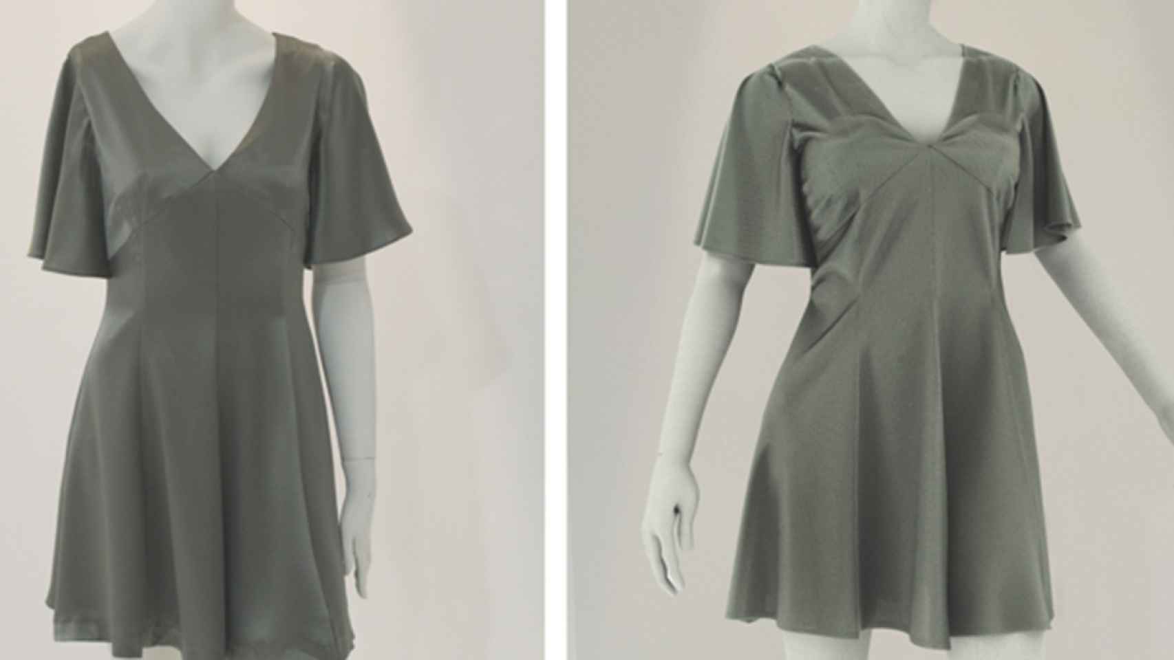 A la izquierda una imagen del vestido original y a la derecha la replica virtual.