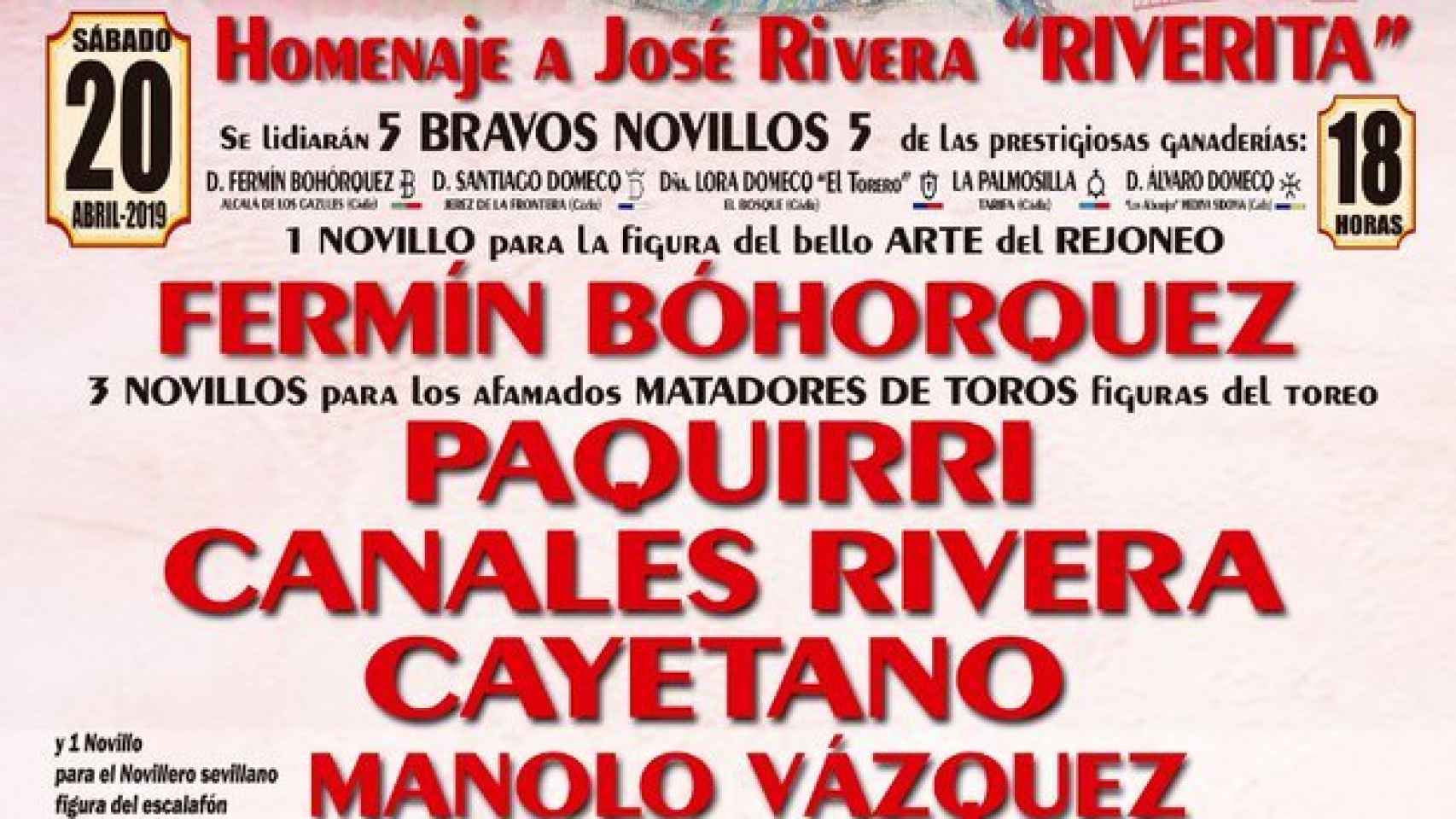 Cartel homenaje a Riverita para el próximo 20 de abril en Zahara de los Atunes.