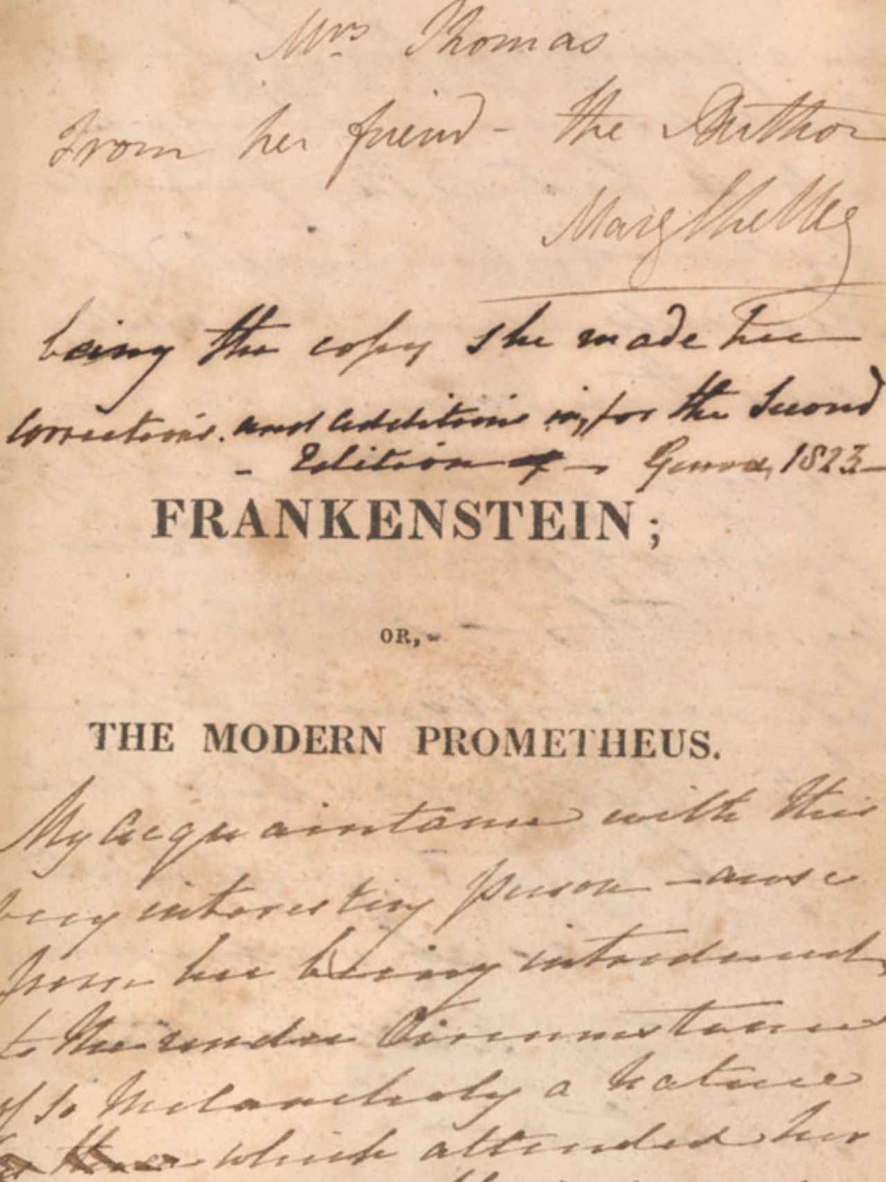 Primera edición de Frankenstein.