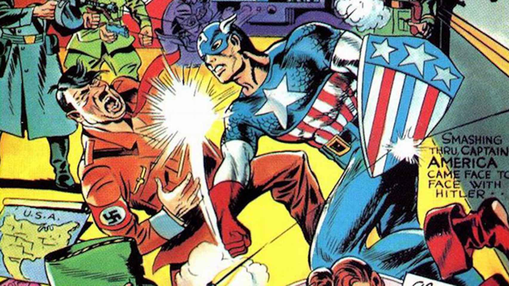 Fragmento de la portada del Nº 1 de Capitán América (1941).