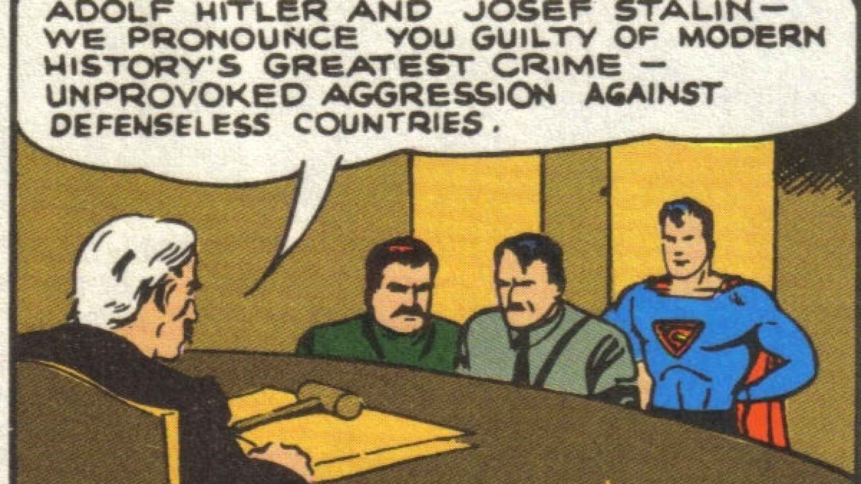 Hitler y Stalin siendo juzgados gracias a Superman.