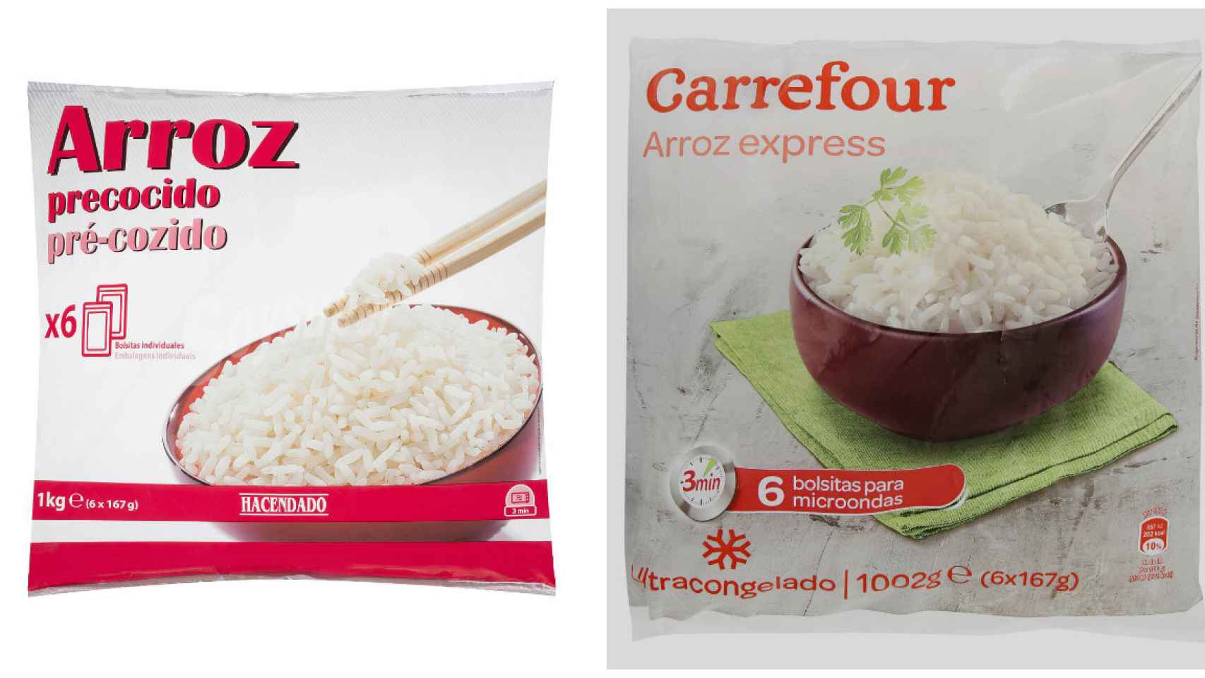 Algunos supermercados comercializan bolsas de arroz congelado como estas