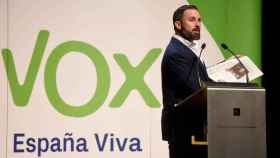 El líder de Vox, Santiago Abascal, durante su mitin en Huesca este martes.