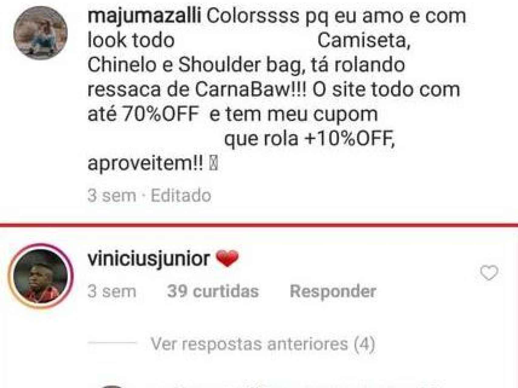 Vinicius Junior y María Julia intercambiando comentarios.