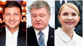 Los tres candidatos con más intención de voto: Zelenski, Poroshenko y Timoshenko.