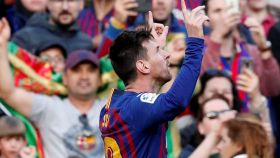 Messi, tras anotar el primer gol del partido