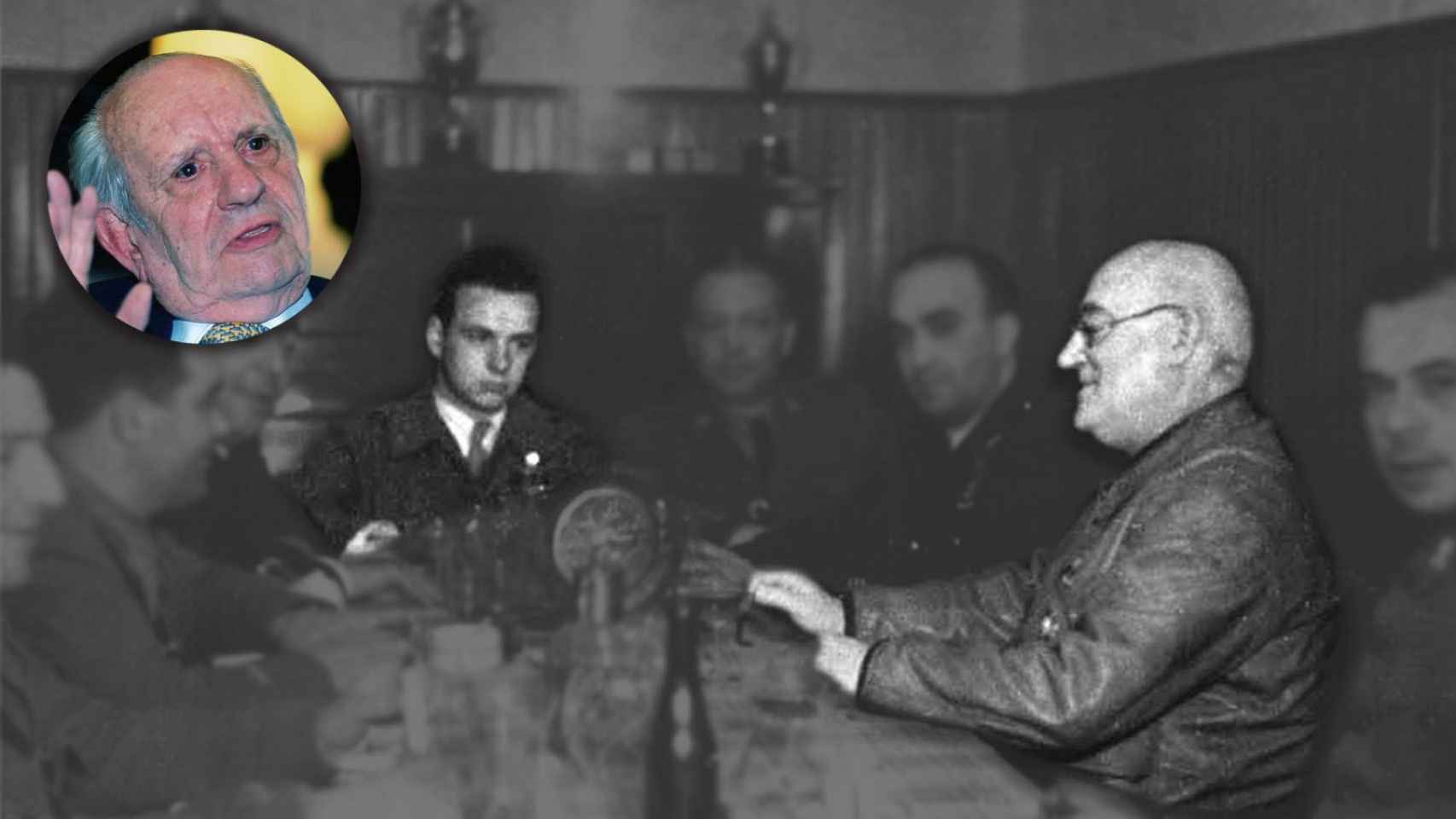 Reunión del general Miaja con sus colaboradores durante la guerra. A la izquierda, el entrevistado.