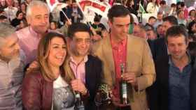 Susana Díaz y Pedro Sánchez, junto a Grande Marlaska y los líderes andaluces del PSOE, en Jaén