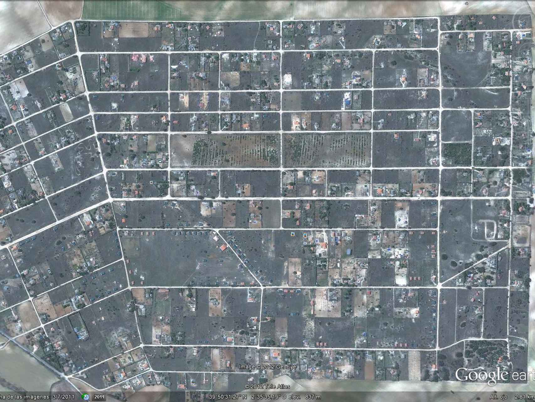 Imagen aérea de la urbanización. El área es mucho más grande que la del propio pueblo.