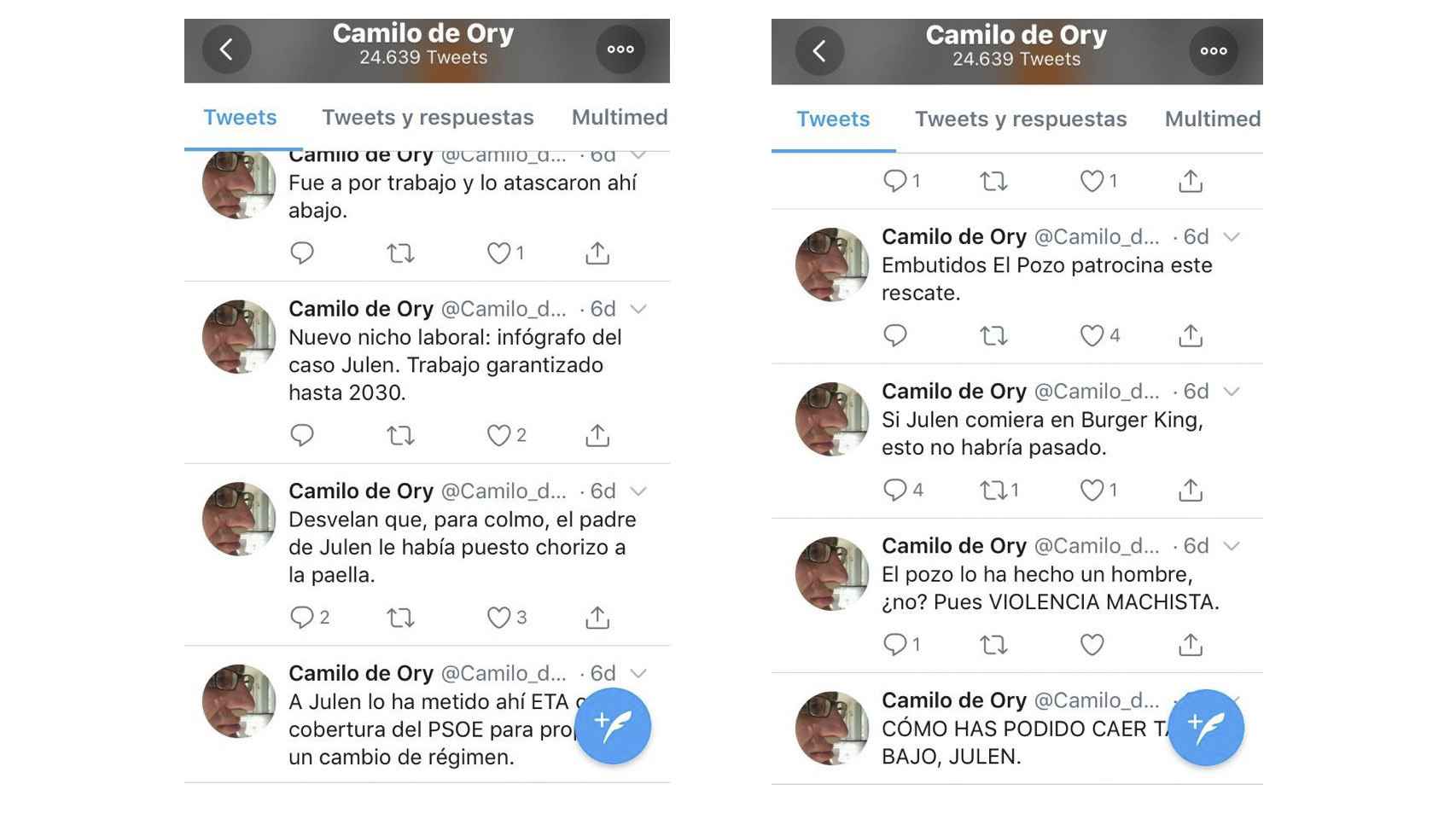Uno de los tuits por los que Camilo de Ory ha sido denunciado