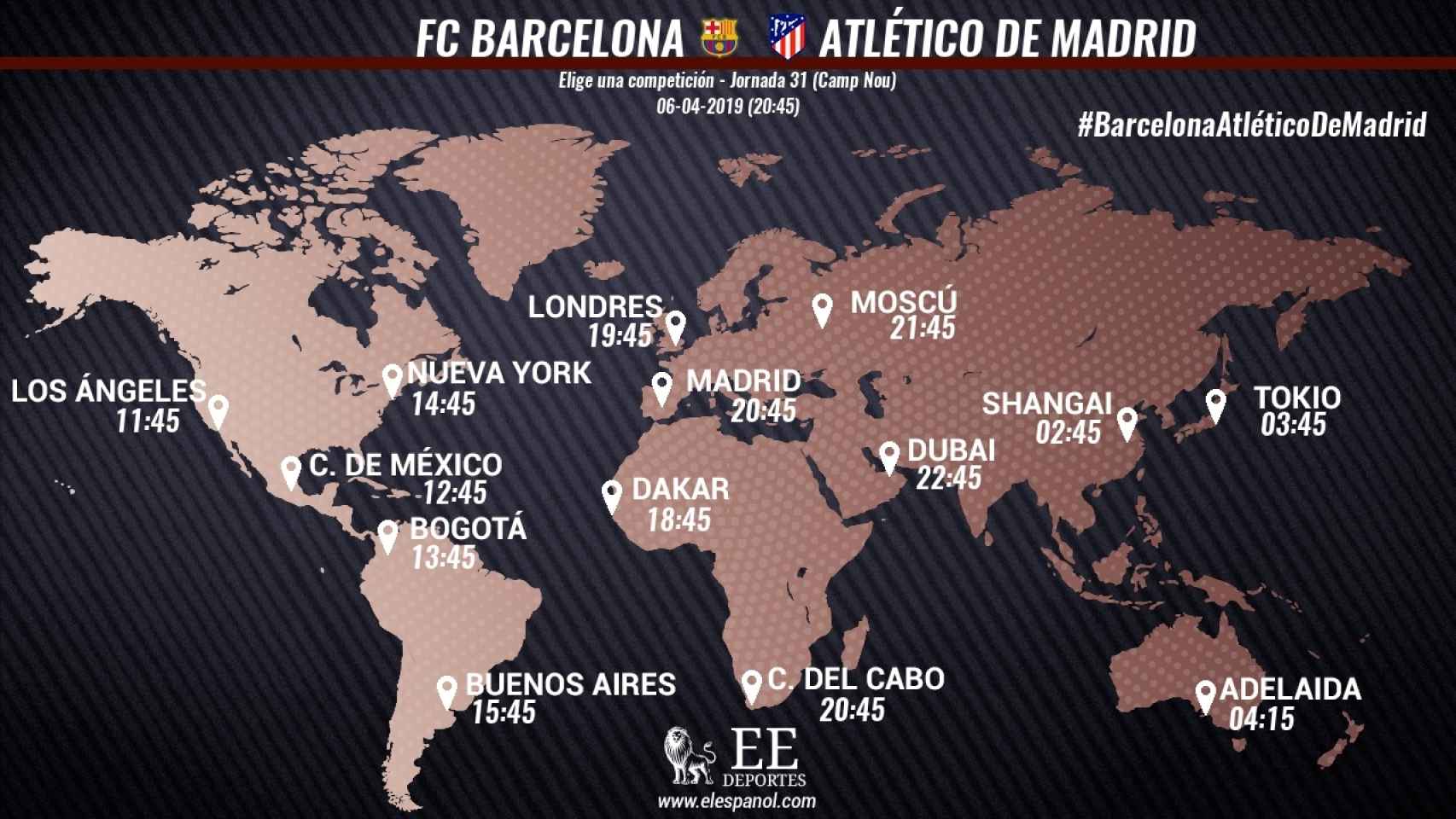 Horario internacional del Barcelona - Atlético de Madrid