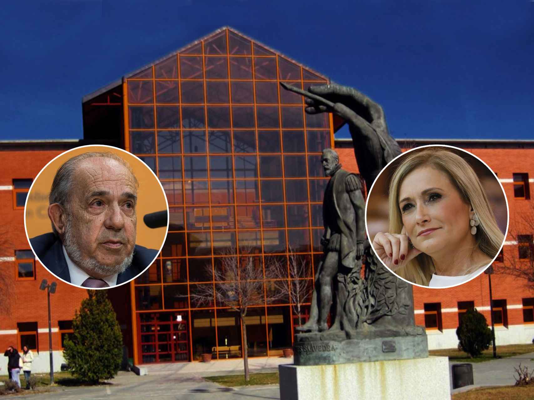 Enrique Álvarez Conde y Cristina Cifuentes, sobre una imagen del campus de Vicálvaro de la URJC