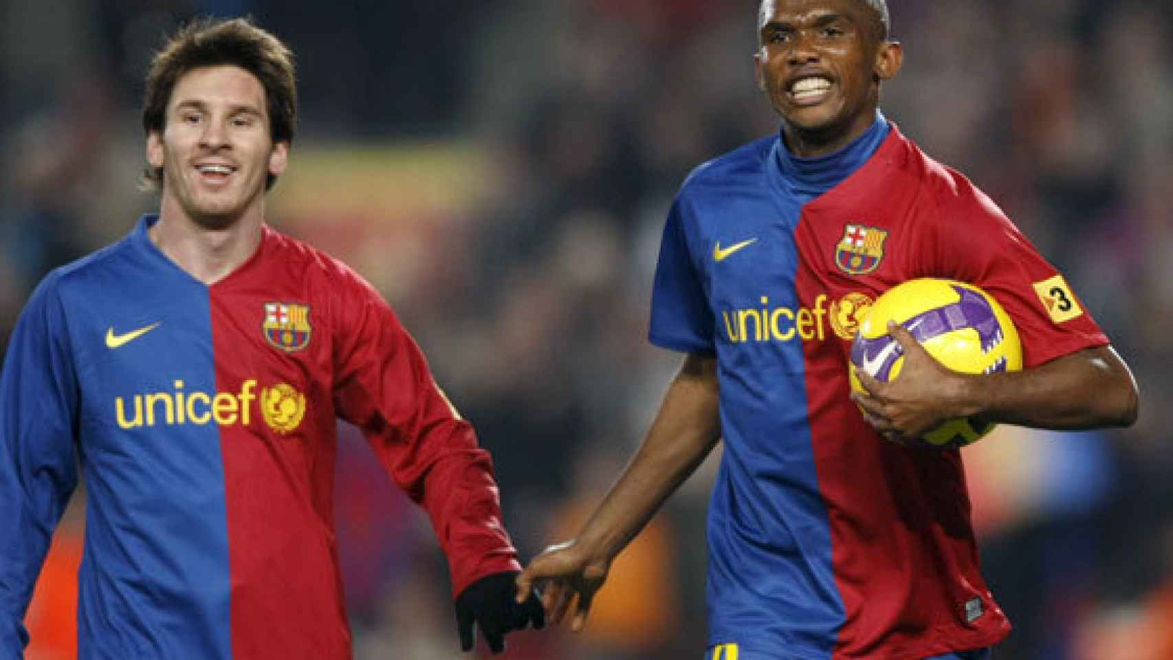 Eto'o y Messi en un partido con el FC Barcelona