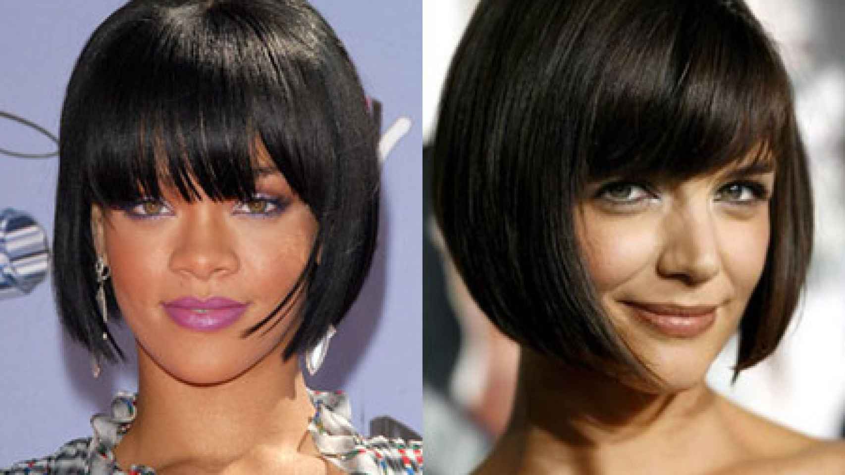 Rihanna y Katie Holmes con peinados estilo 'bob'.