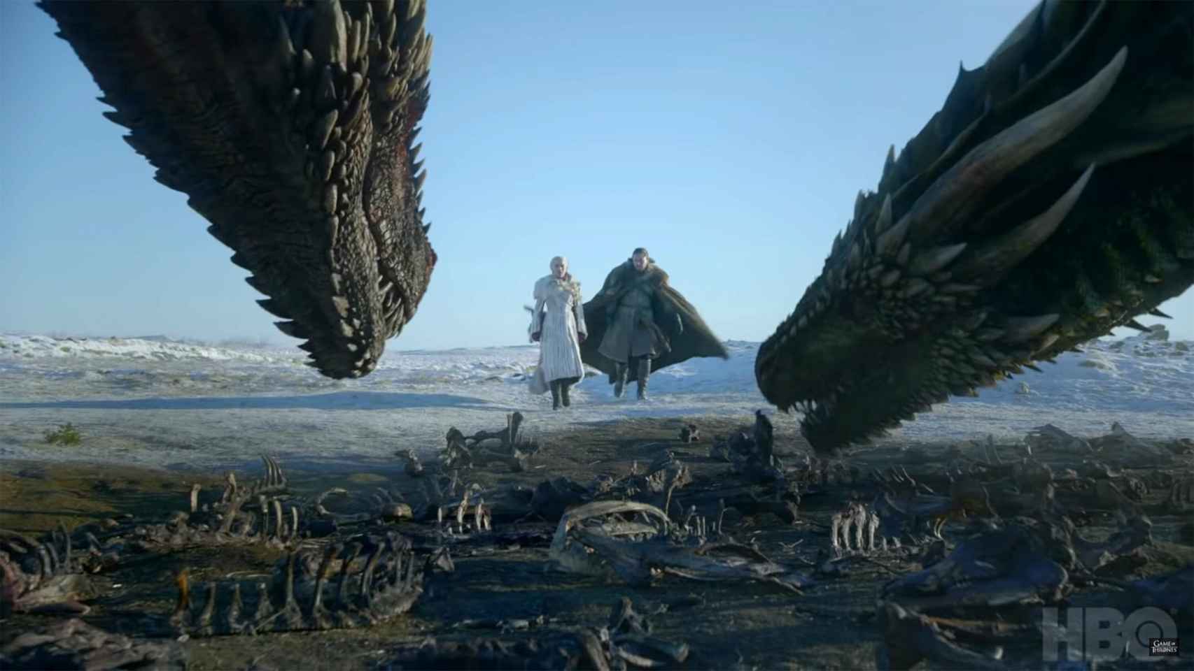 Los dragones junto a Jon y Daenerys.