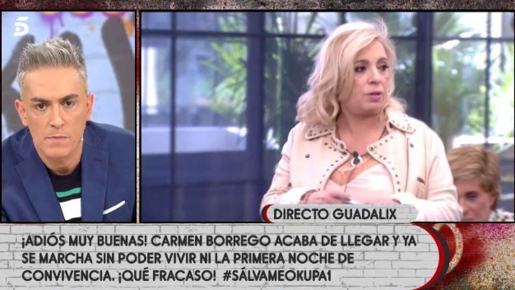 Kiko Hernández evita que la expulsada de 'Sálvame Okupa' sea Carmen Borrego.