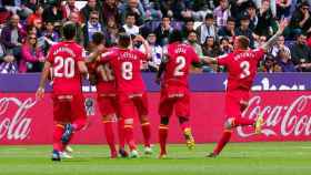 Los jugadores del Getafe celebran un gol al Valladolid