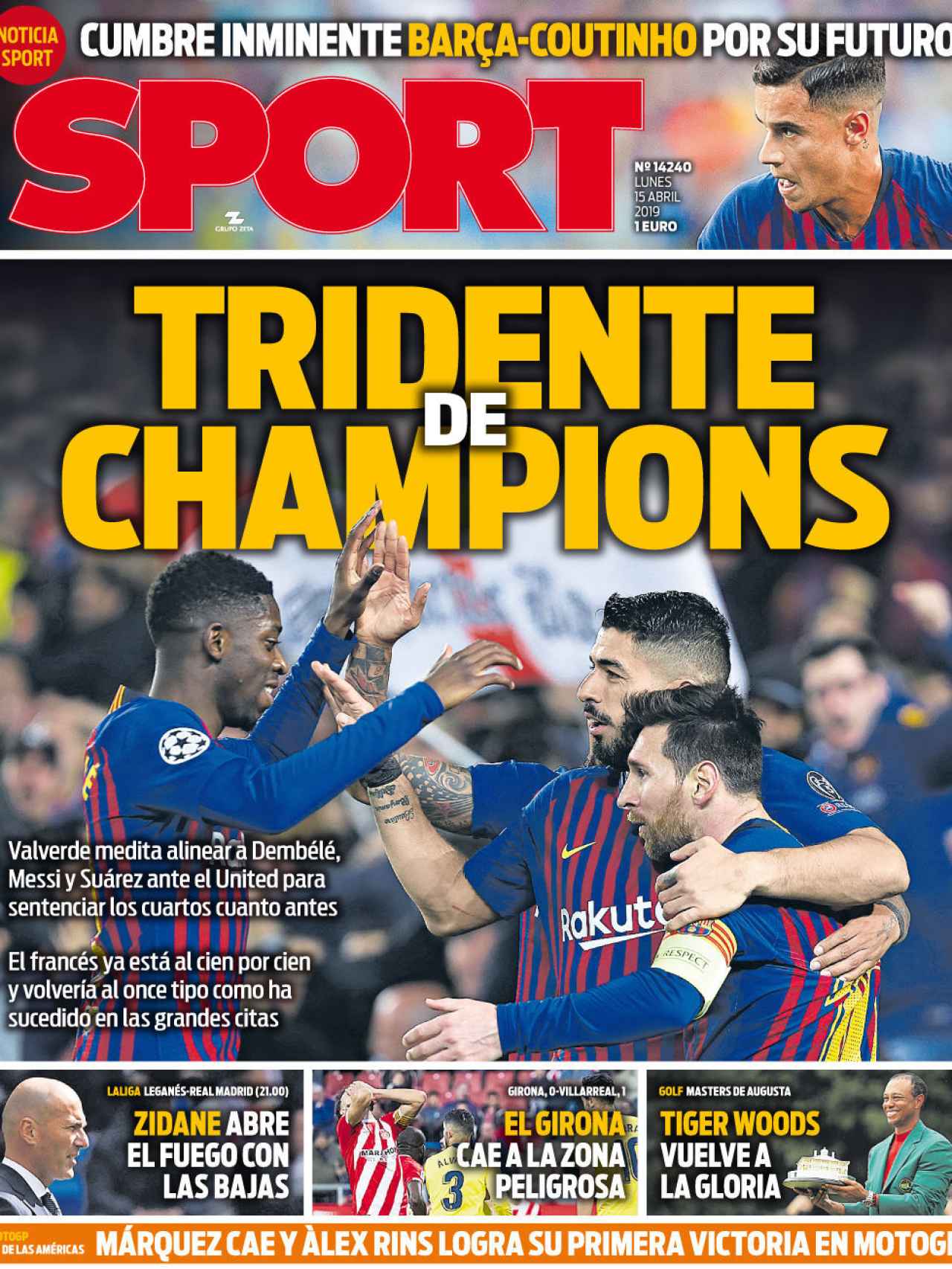 La portada del diario Sport (15/04/2019)