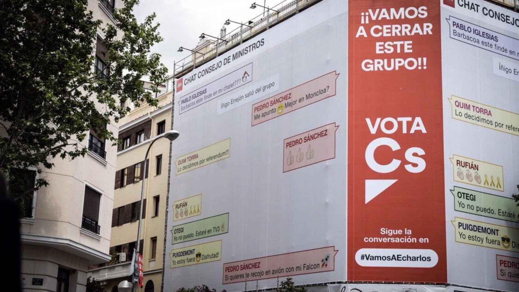 Cartel de Ciudadanos contra Sánchez, Iglesias y los independentistas