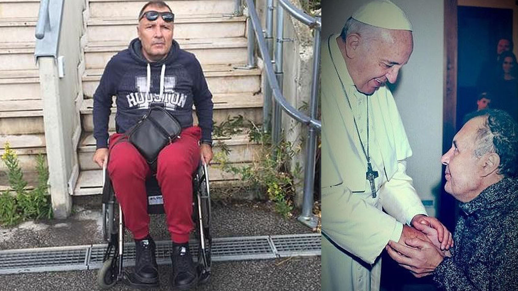 Roberto, en silla de ruedas y visitando al Papa.