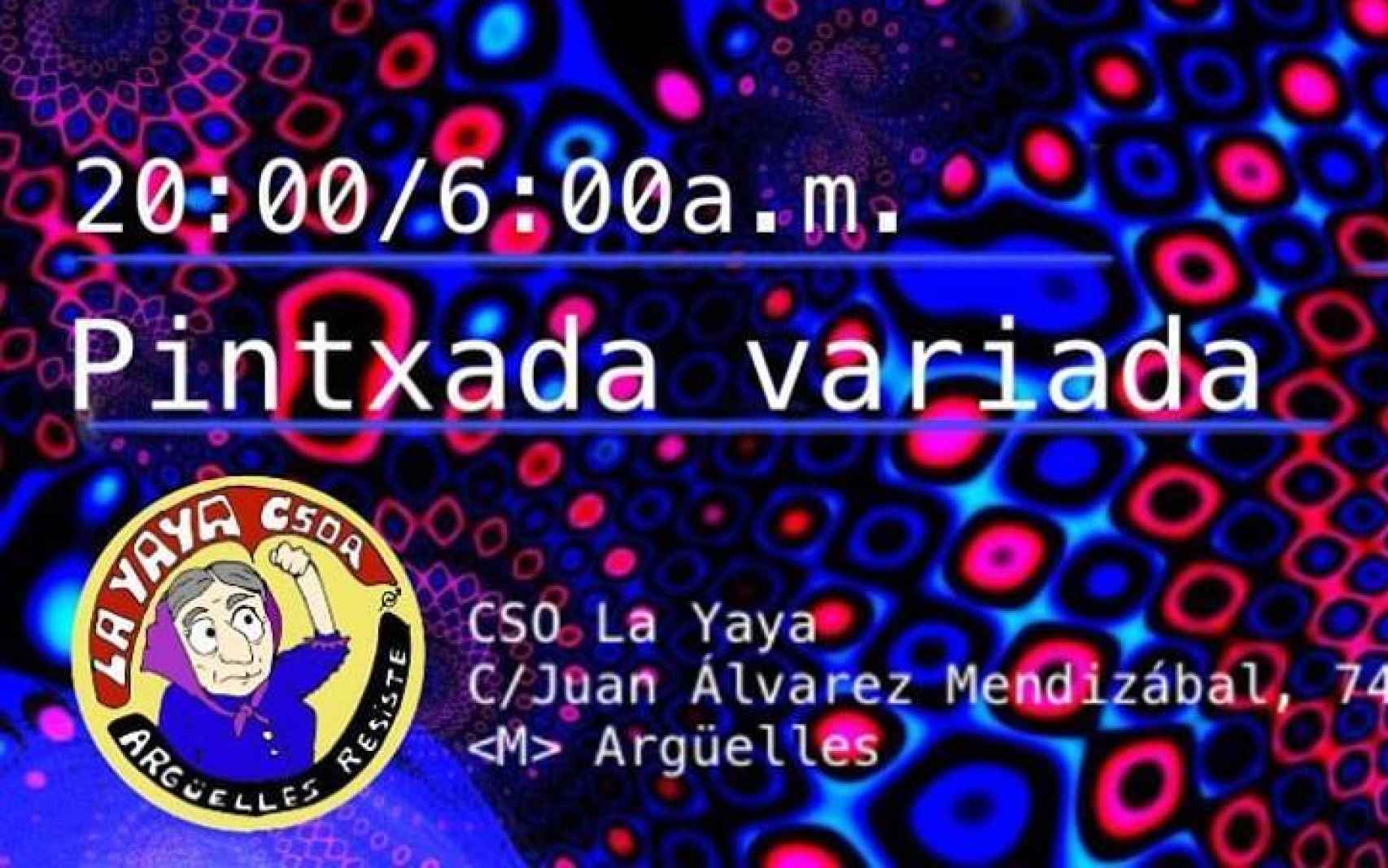 Cartel anunciador del acto de 'La Yaya' en Juan Álvarez Mendizábal el sábado 30 de marzo.