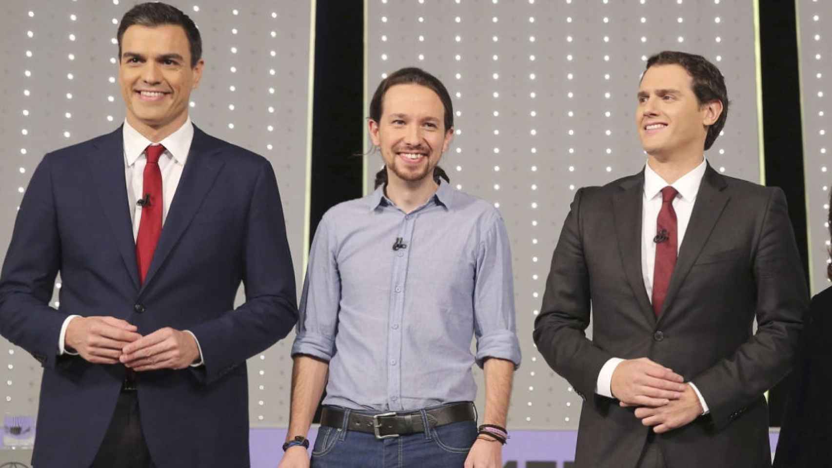 Pedro Sánchez, Pablo Iglesias y Albert Rivera.