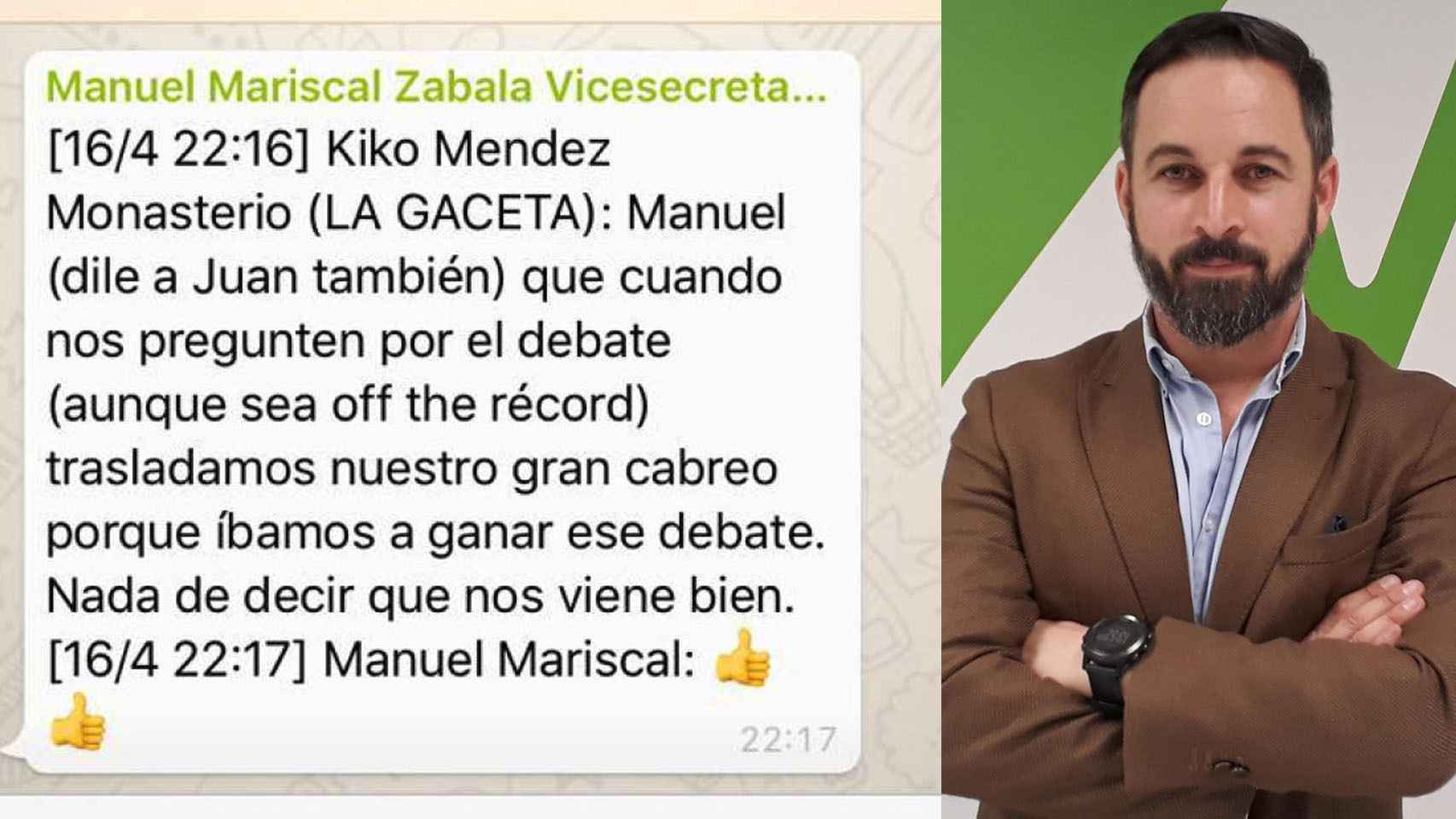 Conversación publicada por error por el vicesecretario de Comunicación de Vox, Manuel Mariscal.