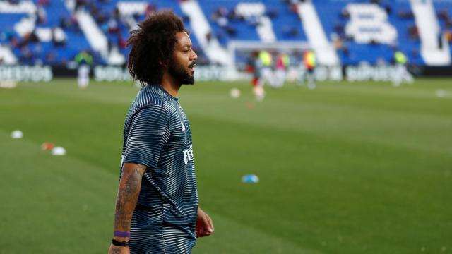 Marcelo, antes de un partido del Real Madrid