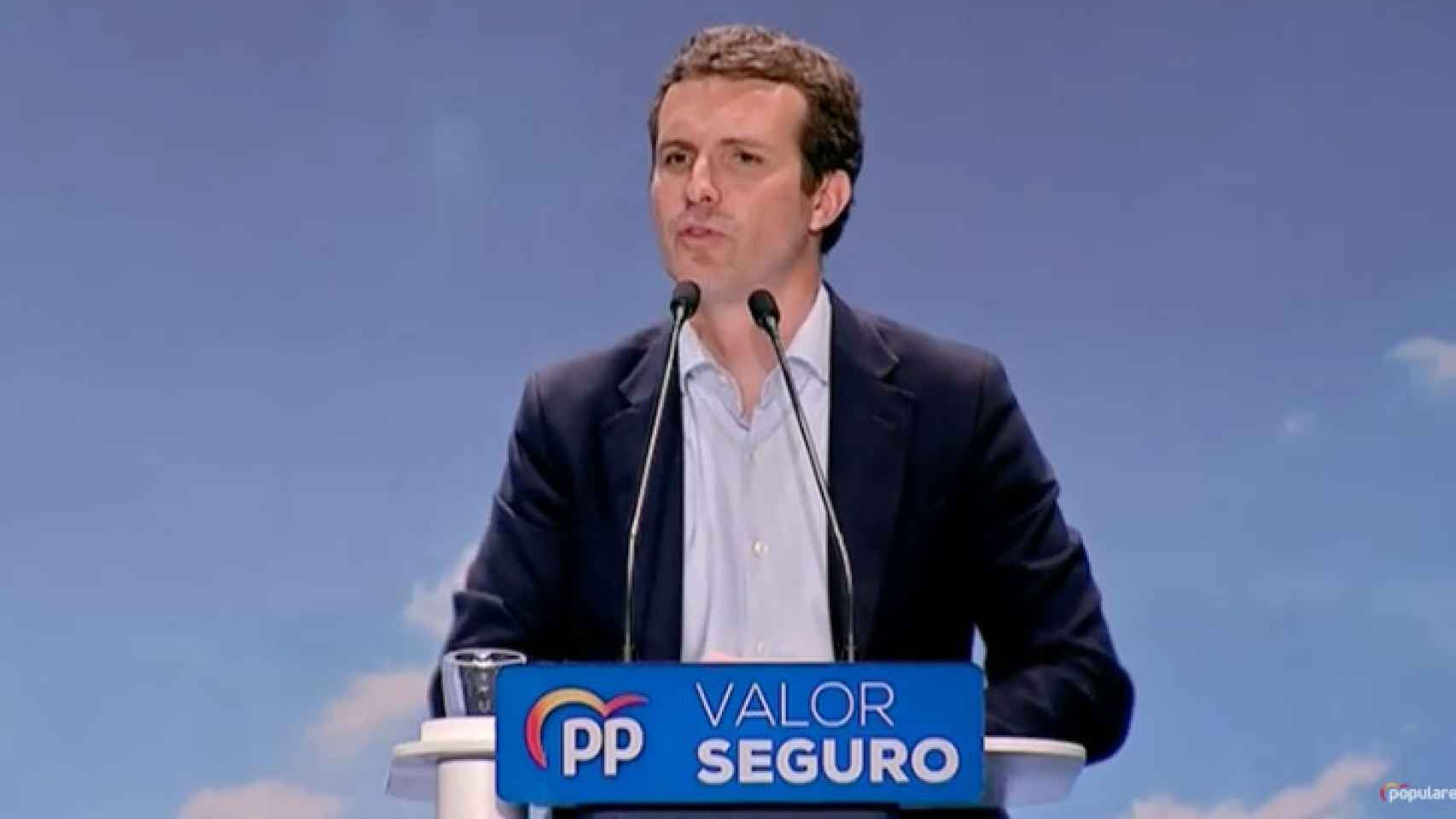 Pablo Casado, presidente del PP, de mitin en Almansa (Albacete).