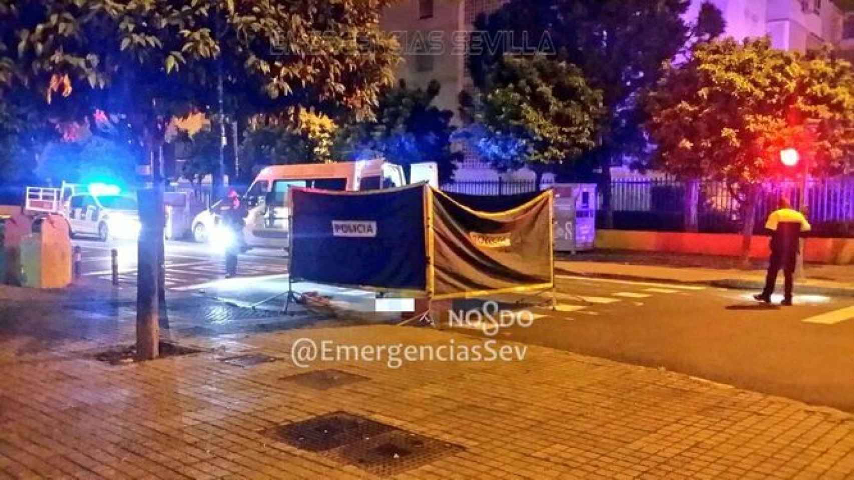 Policías locales de Sevilla trabajan en el lugar donde se produjo el atropello.