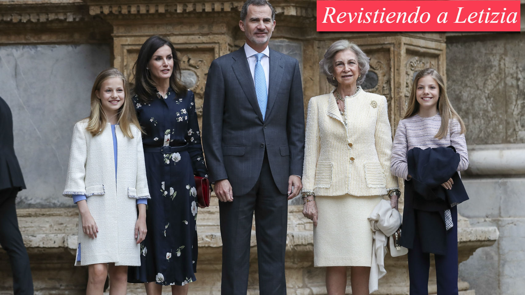 La princesa Leonor, la reina Letizia, el rey Felipe, la reina emérita Sofía y la infanta Sofía.
