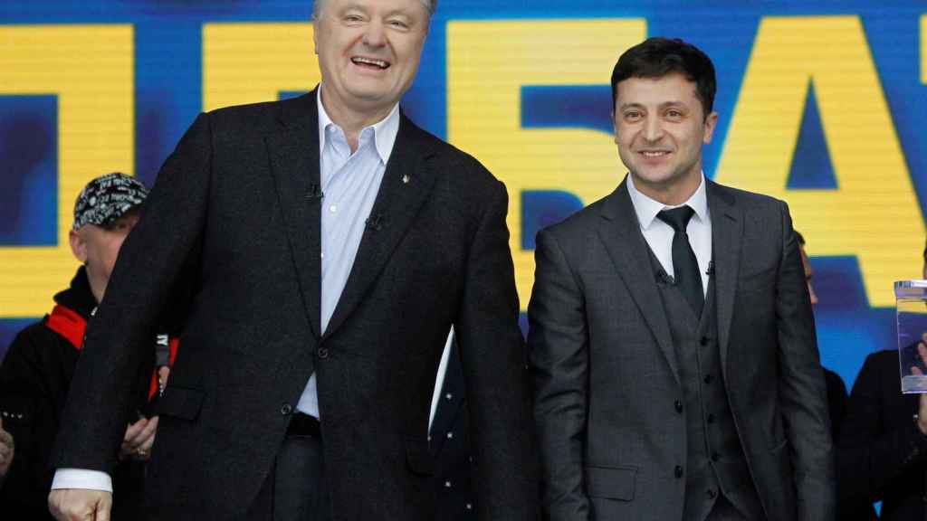 Imagen del debate que protagonizó en un estadio de la capital con Poroshenko.