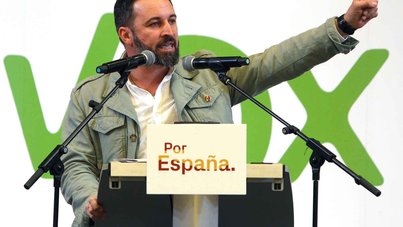 Santiago Abascal, líder de Vox, de mitin en Alicante.