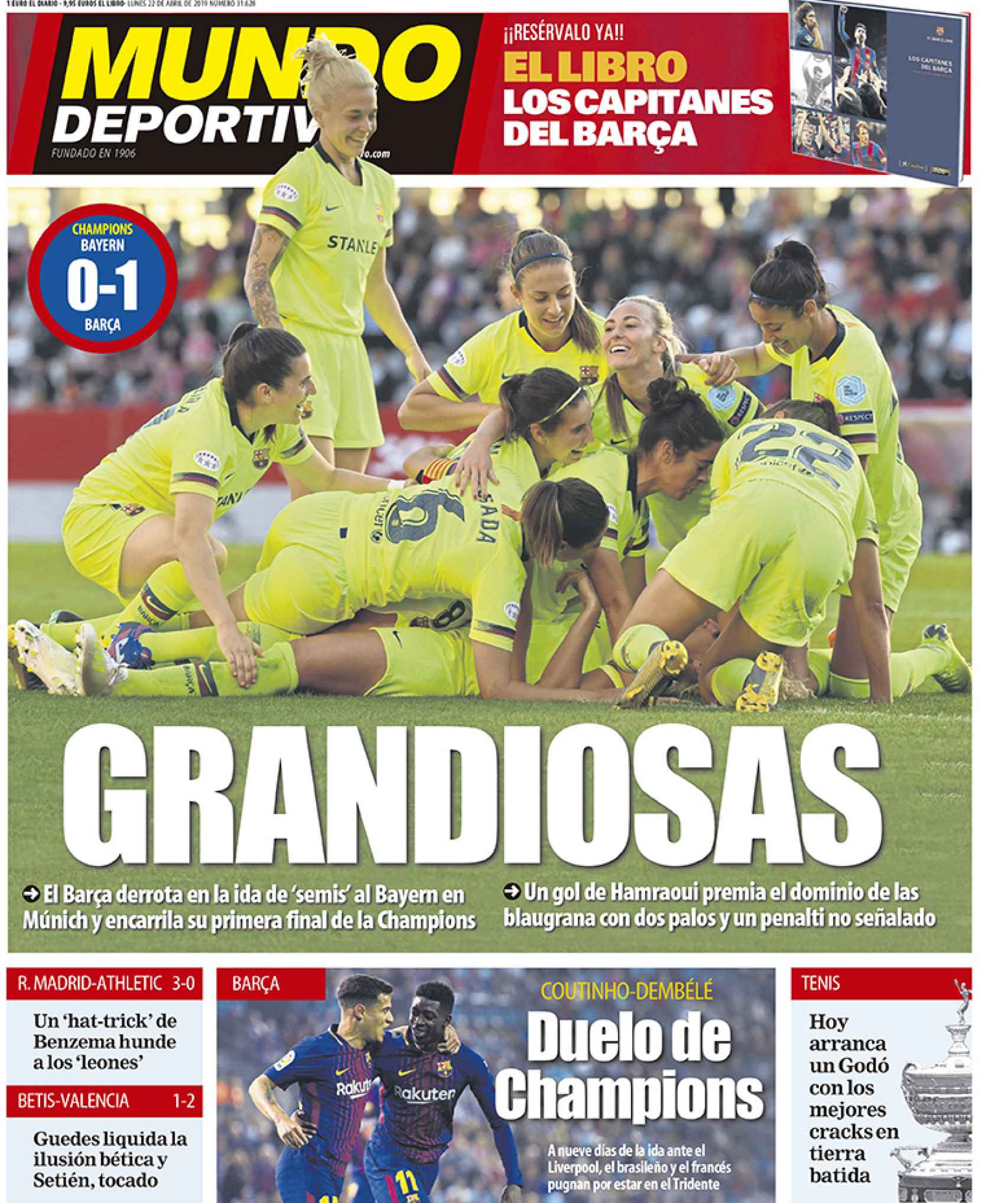 Portada del diario Mundo Deportivo (22/04/2019)