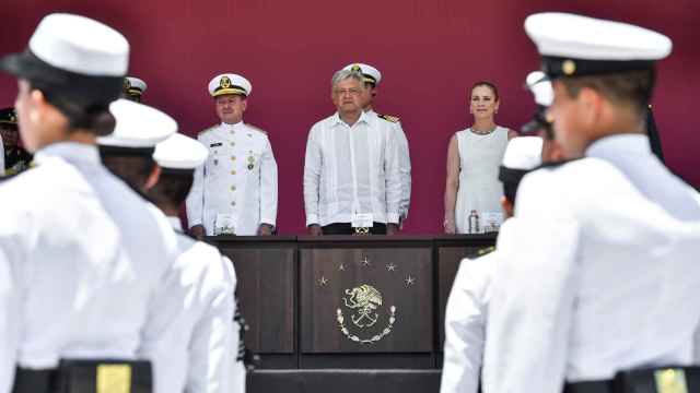 El presidente mexicano, AMLO, este domingo durante el 105 aniversario de la defensa del puerto de Veracruz.
