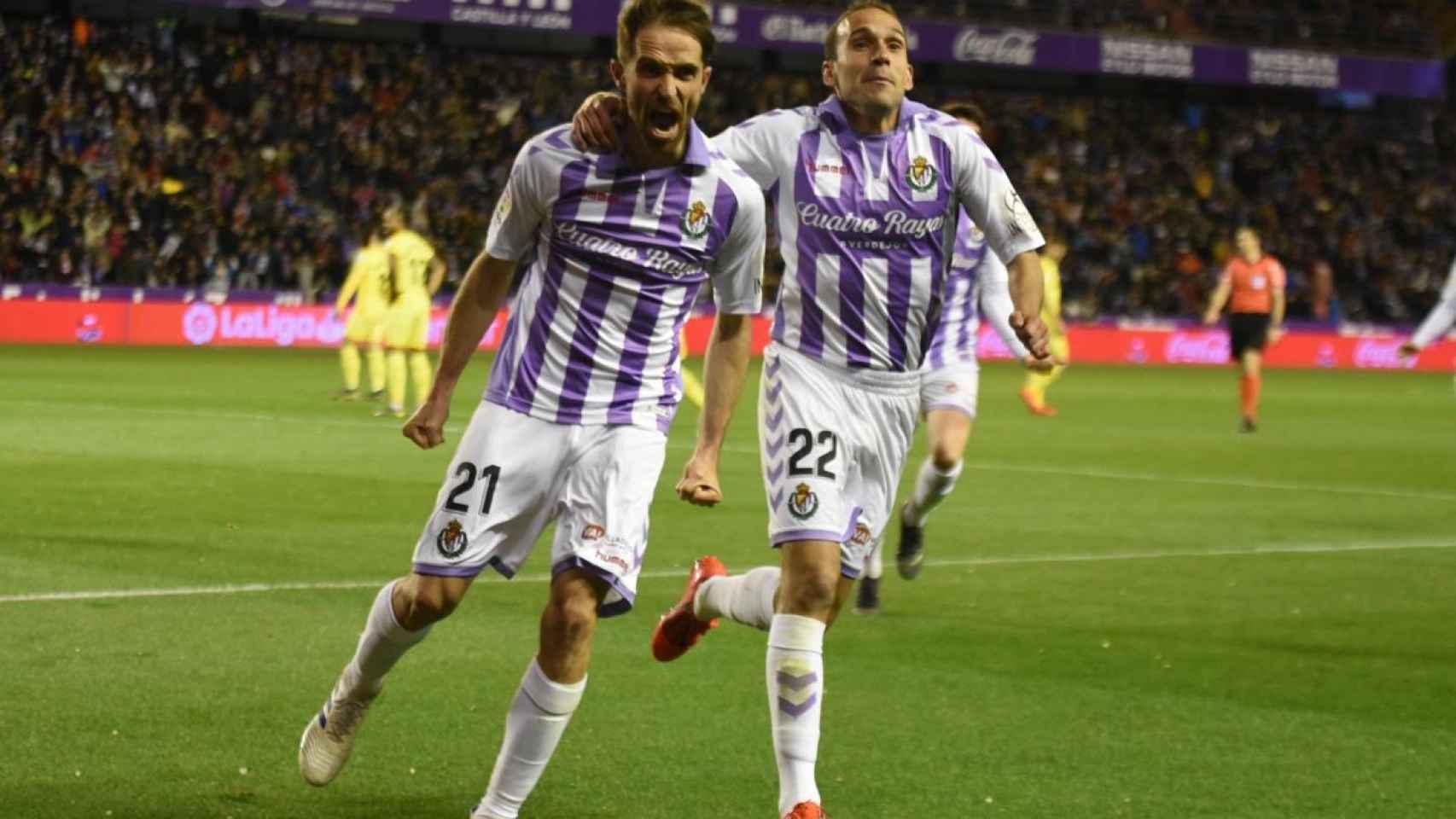 Los jugadores del Valladolid celebran un gol al Girona. Foto: Twitter (@realvalladolid)